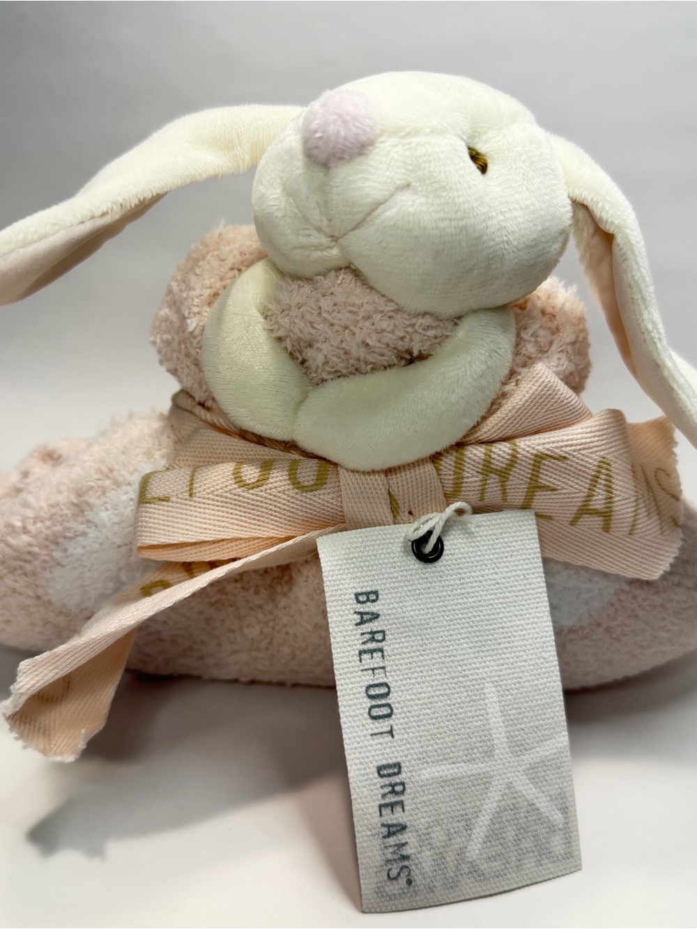 Barefoot Dreams CozyChic Dream Mini Blanket Lovey Buddie Pink White Hearts Bunny